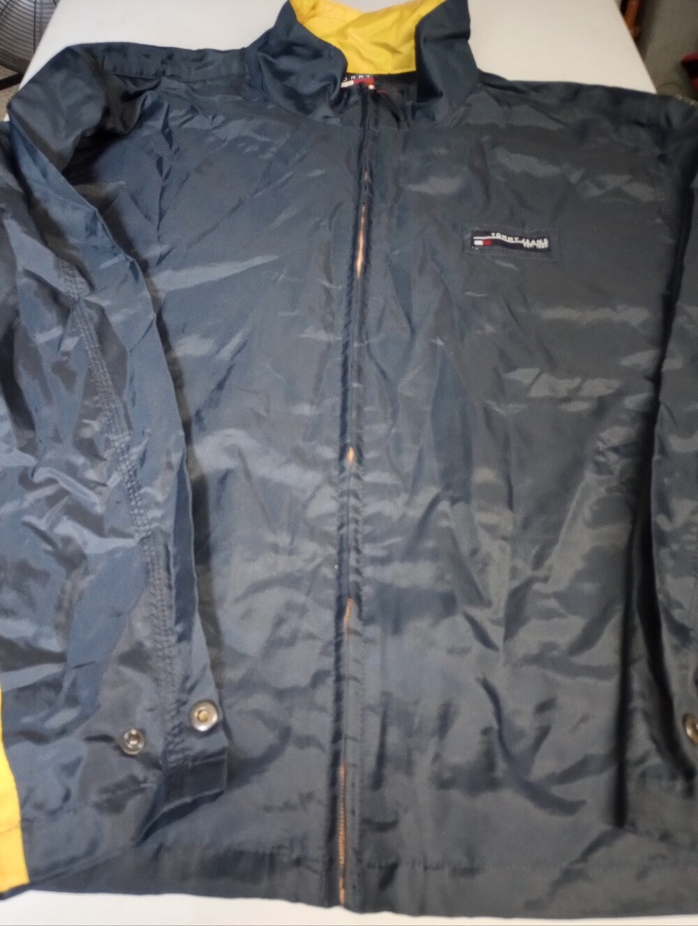 Tommy Hilfiger Navy Windbreaker with Yellow Trim Size Large